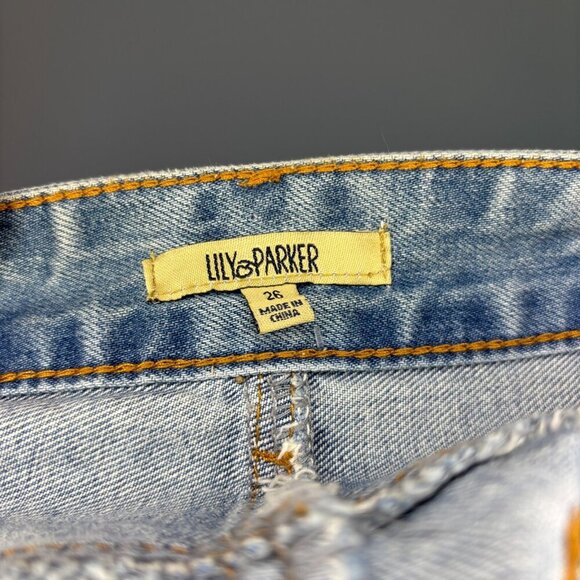 LILY & PARKER NEW Mini Skirt Women's 26 Denim Studded Pockets Raw Edge - Picture 4 of 6